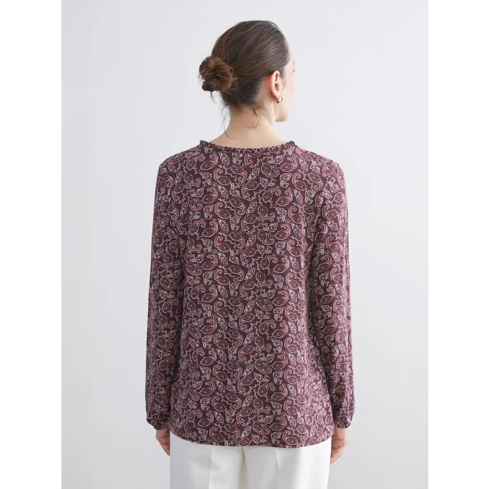 LCW Grace Kırmızı Bağlamalı Yaka Desenli Bluz