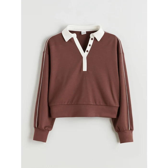 LCW Kids Bordo Polo Yaka Kız Çocuk Sweatshirt ve Eşofman Alt