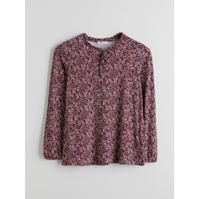 LCW Grace Kırmızı Bağlamalı Yaka Desenli Bluz