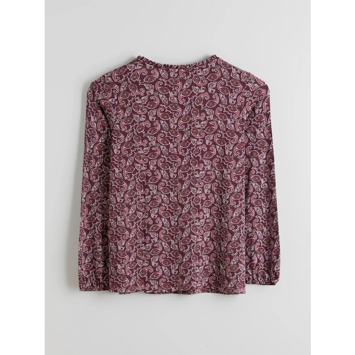 LCW Grace Kırmızı Bağlamalı Yaka Desenli Bluz