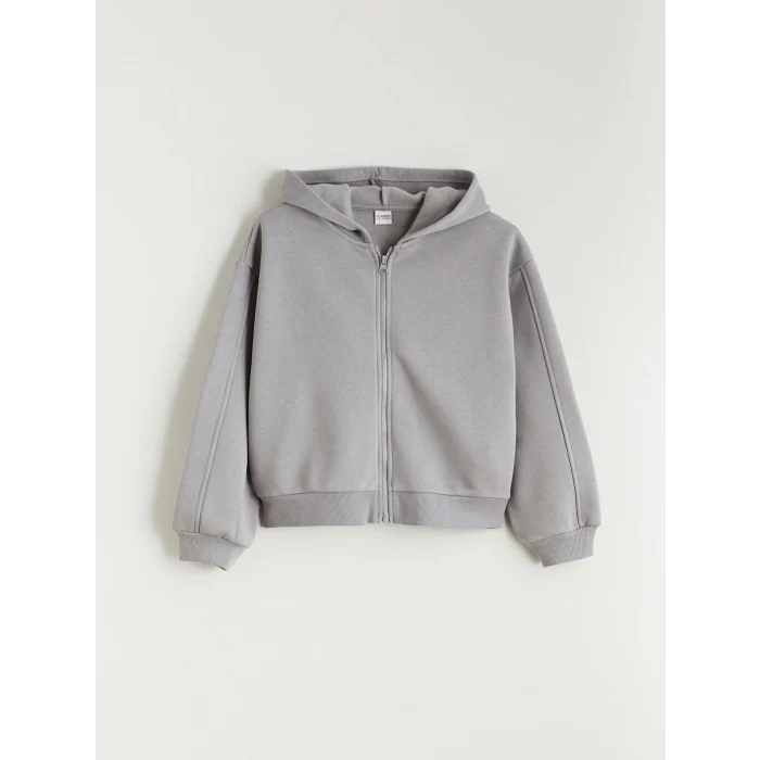 LCW Kids Gri Kapüşonlu Kız Çocuk Fermuarlı Sweatshirt