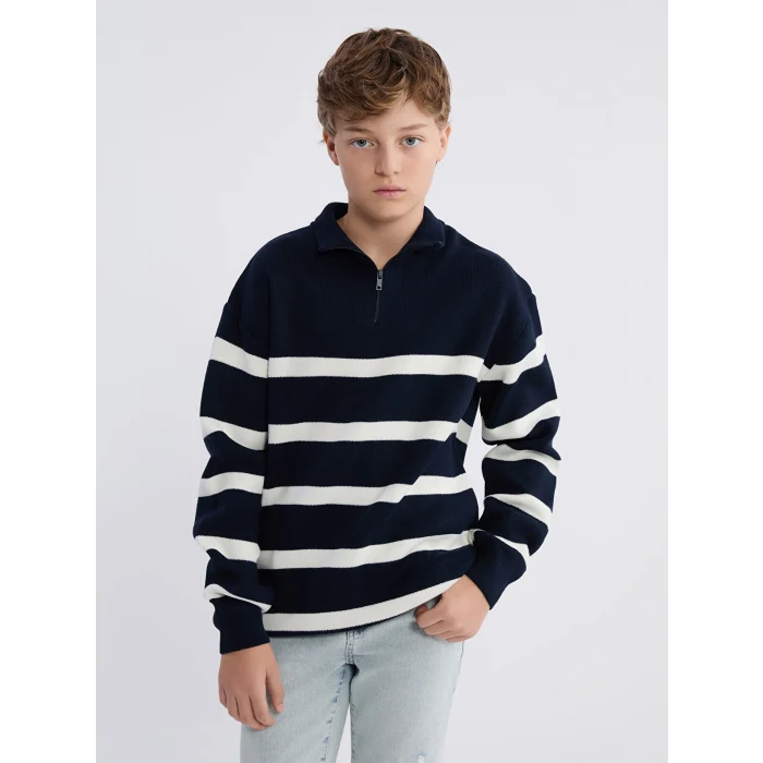 LCW Kids Lacivert Dik Yaka Erkek Çocuk Triko Kazak