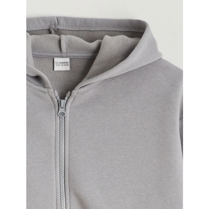 LCW Kids Gri Kapüşonlu Kız Çocuk Fermuarlı Sweatshirt