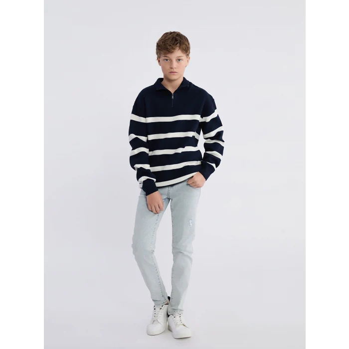 LCW Kids Lacivert Dik Yaka Erkek Çocuk Triko Kazak