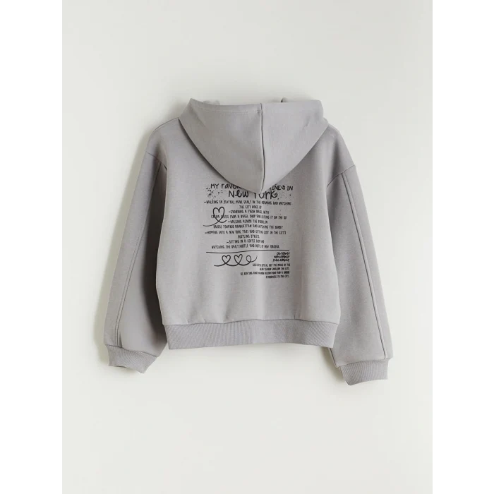 LCW Kids Gri Kapüşonlu Kız Çocuk Fermuarlı Sweatshirt