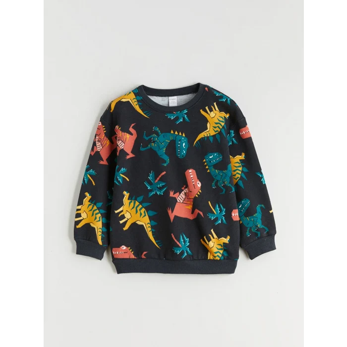 LCW Kids Antrasit Dinozor Baskılı Erkek Çocuk Sweatshirt