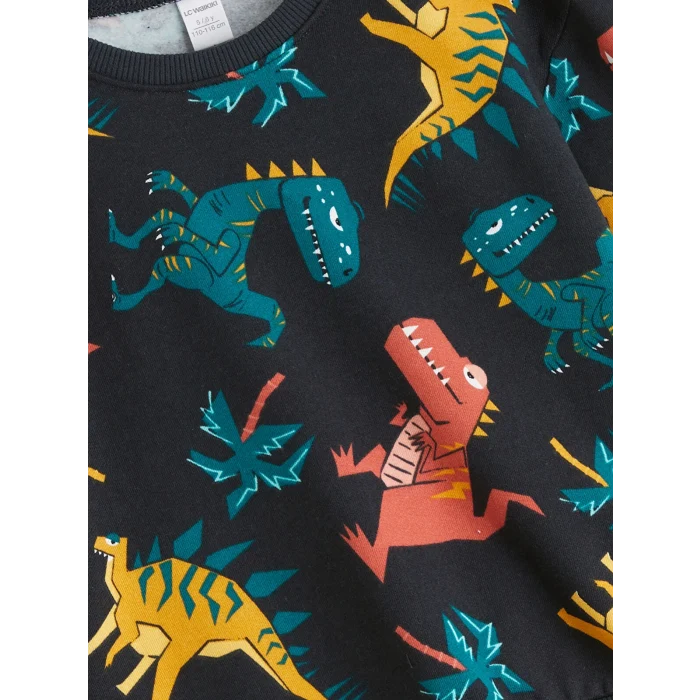 LCW Kids Antrasit Dinozor Baskılı Erkek Çocuk Sweatshirt