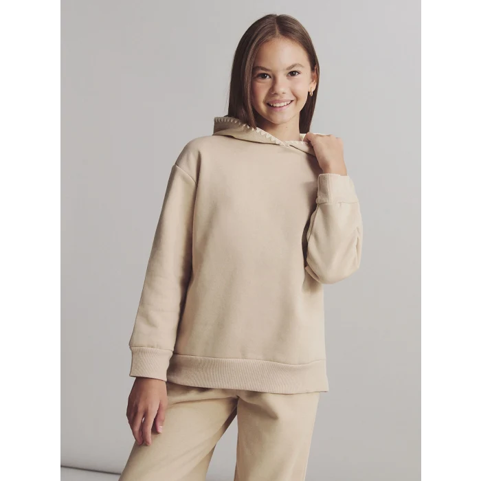 LCW Kids Bej Kapüşonlu Kız Çocuk Sweatshirt