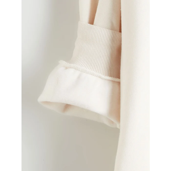 XSIDE Bej Baskılı Oversize Kadın Kalın Hoodie