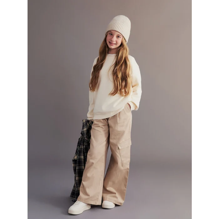 LCW Kids Bej Wideleg Kız Çocuk Kargo Pantolon