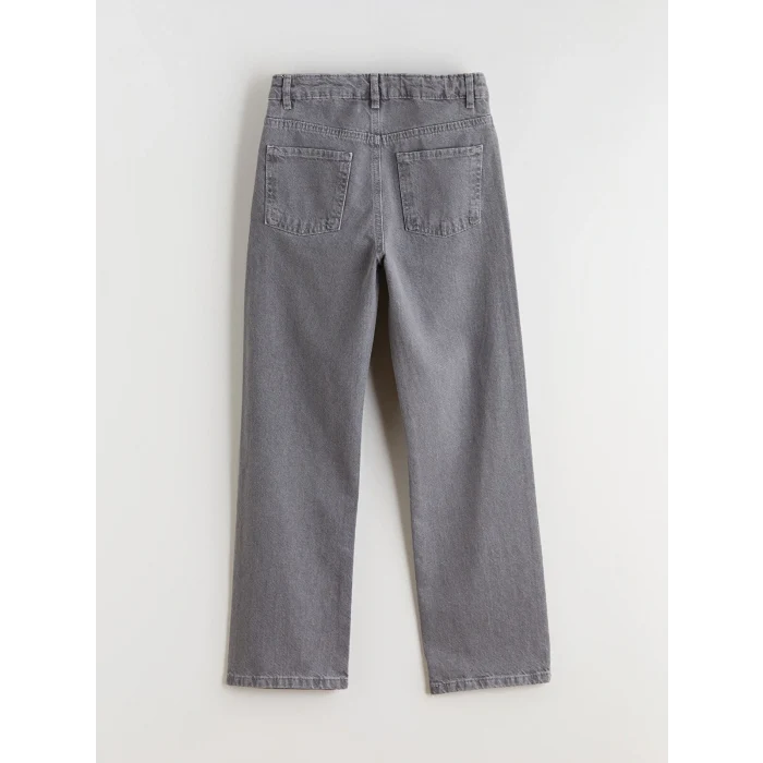 LCW Kids Gri Straight Fit Taşlı Kız Çocuk Jean Pantolon