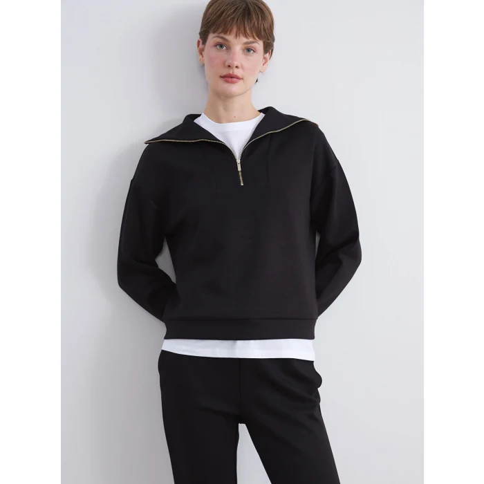 LCW Vision Siyah Dik Yaka Kadın Sweatshirt