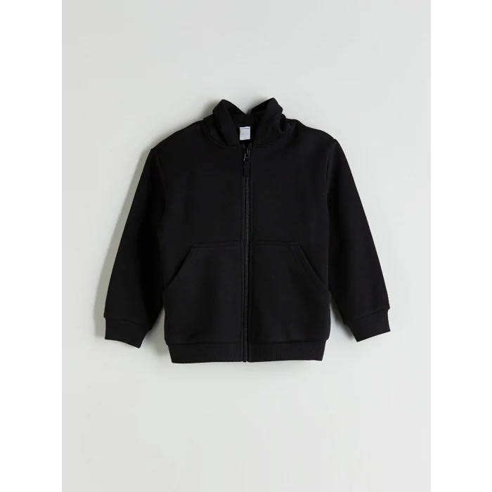 LCW Kids Siyah Kapüşonlu Erkek Çocuk Kalın Fermuarlı Sweatshirt