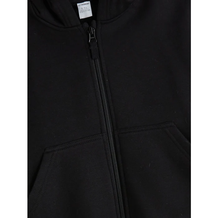 LCW Kids Siyah Kapüşonlu Erkek Çocuk Kalın Fermuarlı Sweatshirt