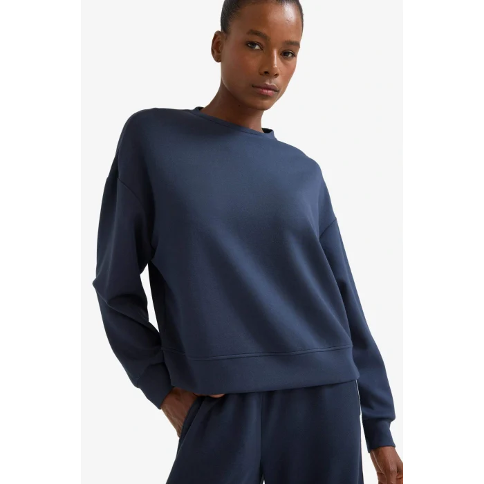 Defacto E8954AXNV165 Lacivert DeFactoFit Oversize Geniş Kalıp Bisiklet Yaka Modal Ultra Soft Sweatshirt
