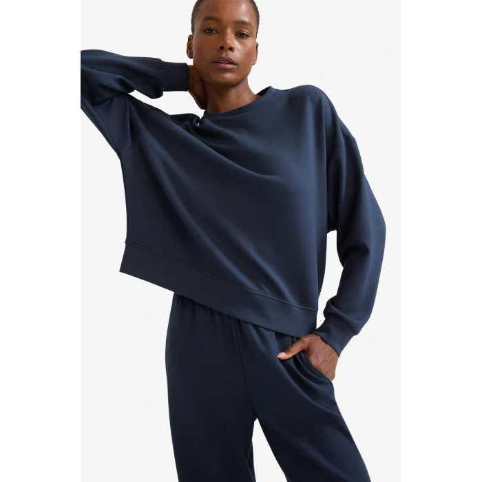 Defacto E8954AXNV165 Lacivert DeFactoFit Oversize Geniş Kalıp Bisiklet Yaka Modal Ultra Soft Sweatshirt