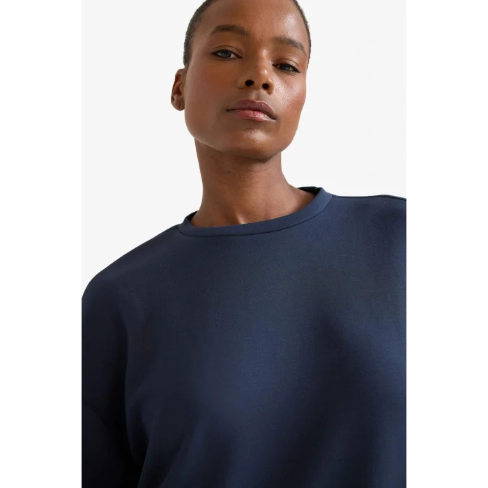 Defacto E8954AXNV165 Lacivert DeFactoFit Oversize Geniş Kalıp Bisiklet Yaka Modal Ultra Soft Sweatshirt