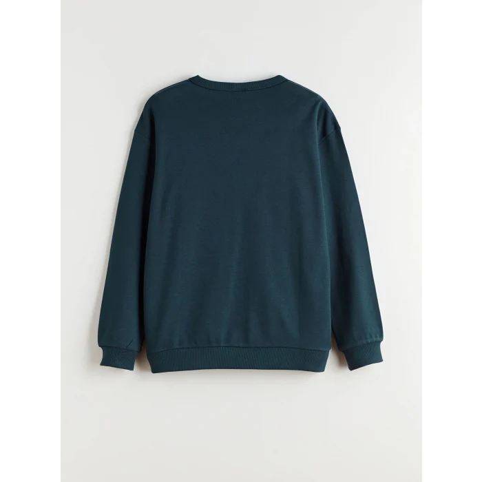 LCW Kids Petrol Bisiklet Yaka Baskılı Erkek Çocuk Sweatshirt