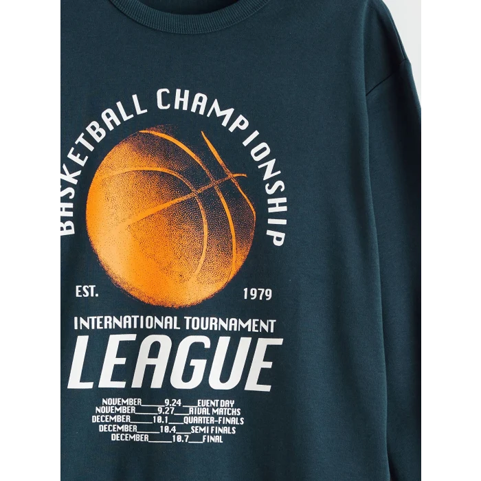 LCW Kids Petrol Bisiklet Yaka Baskılı Erkek Çocuk Sweatshirt