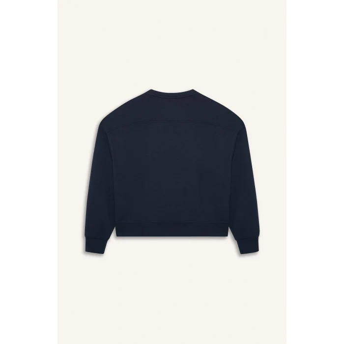Defacto E8954AXNV165 Lacivert DeFactoFit Oversize Geniş Kalıp Bisiklet Yaka Modal Ultra Soft Sweatshirt