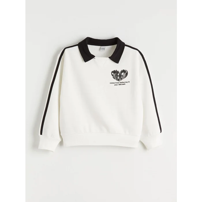 LCW Kids Ekru Polo Yaka Kız Çocuk Sweatshirt