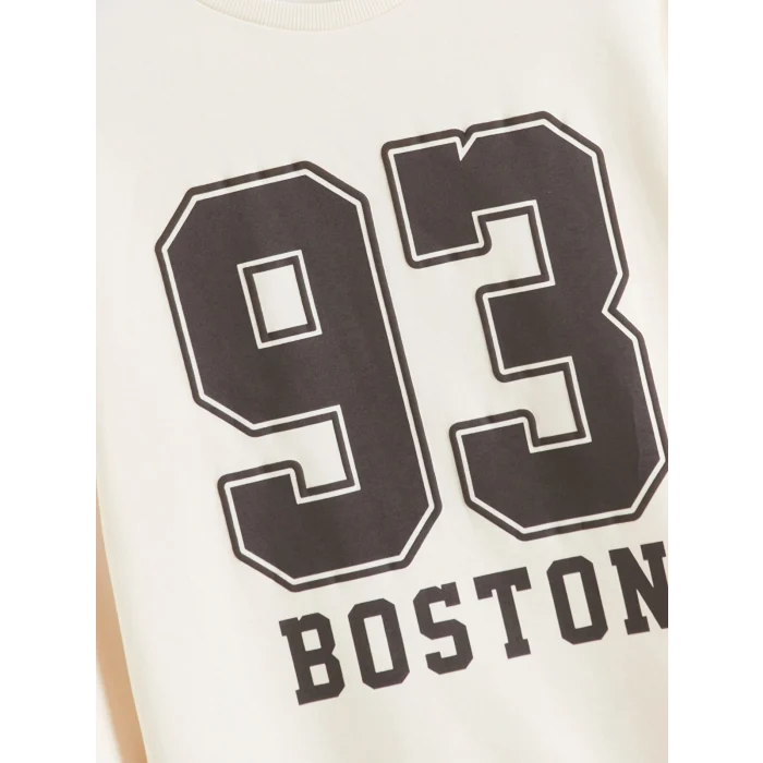 XSIDE Bej Boston Baskılı Oversize Kadın Kalın Sweatshirt
