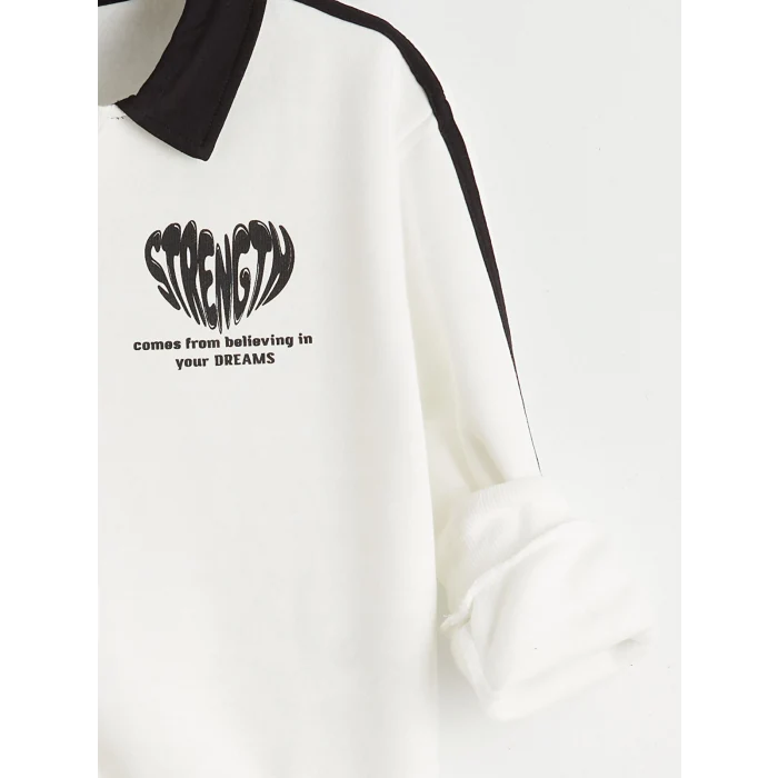 LCW Kids Ekru Polo Yaka Kız Çocuk Sweatshirt