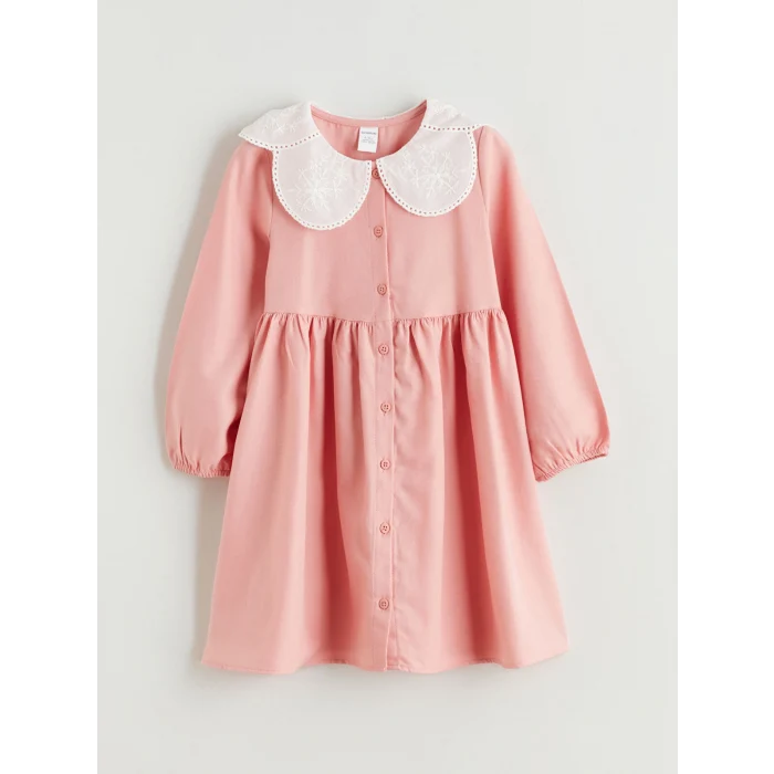 LCW Kids Pembe Bebe Yaka Kız Bebek Elbise