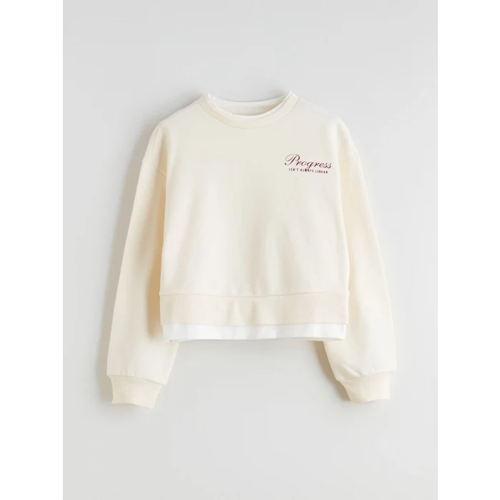 LCW Kids Bej Bisiklet Yaka Kız Çocuk Sweatshirt