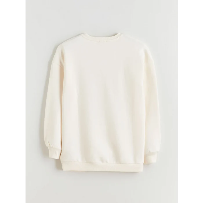 XSIDE Bej Boston Baskılı Oversize Kadın Kalın Sweatshirt