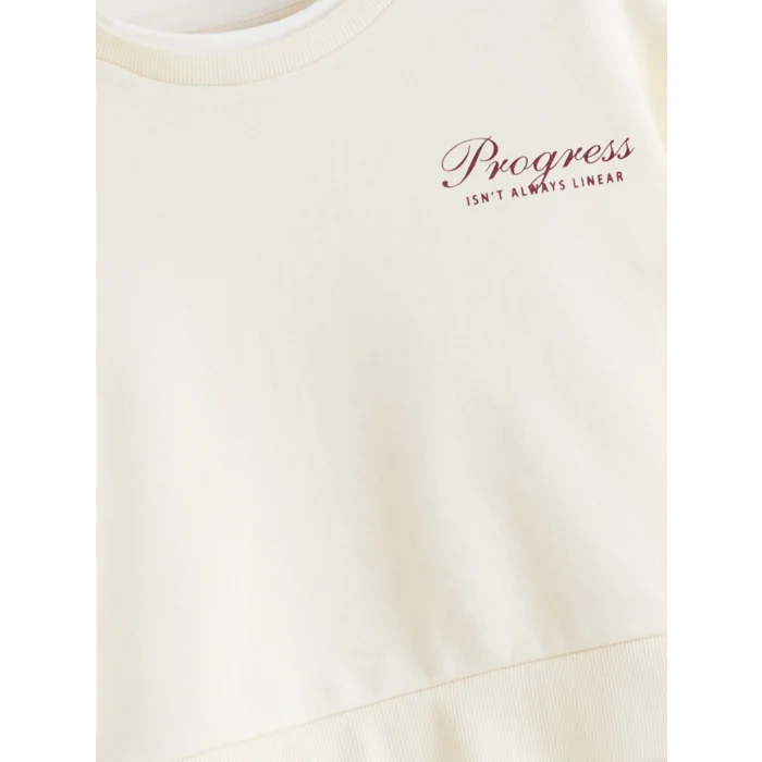 LCW Kids Bej Bisiklet Yaka Kız Çocuk Sweatshirt