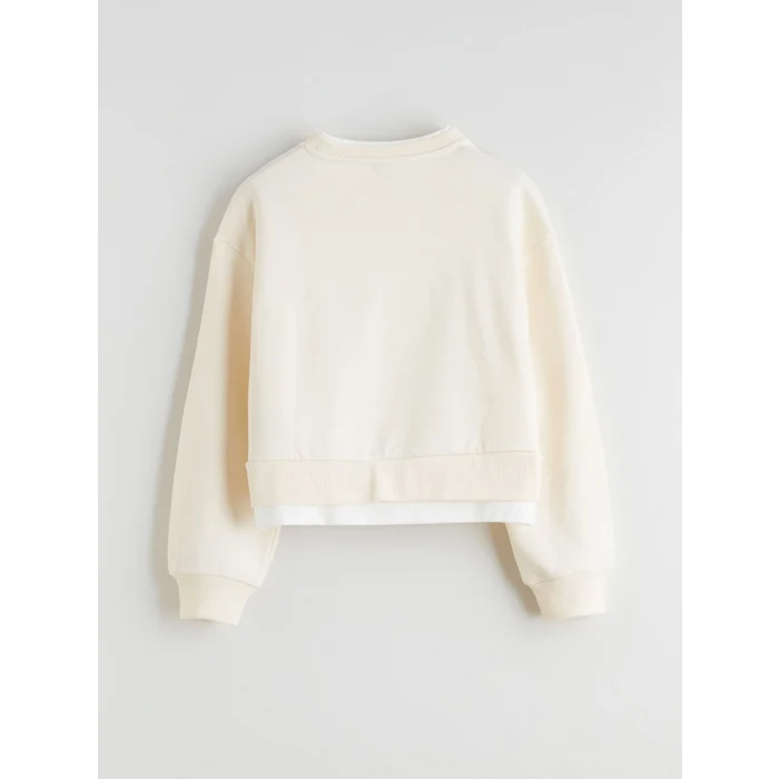 LCW Kids Bej Bisiklet Yaka Kız Çocuk Sweatshirt