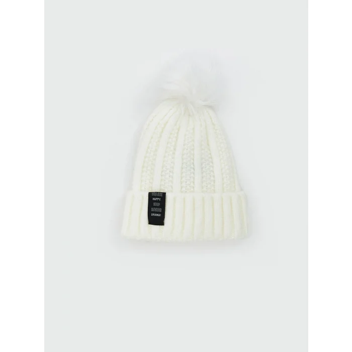 LCW ACCESSORIES Ekru Ponponlu Kız Çocuk Bere