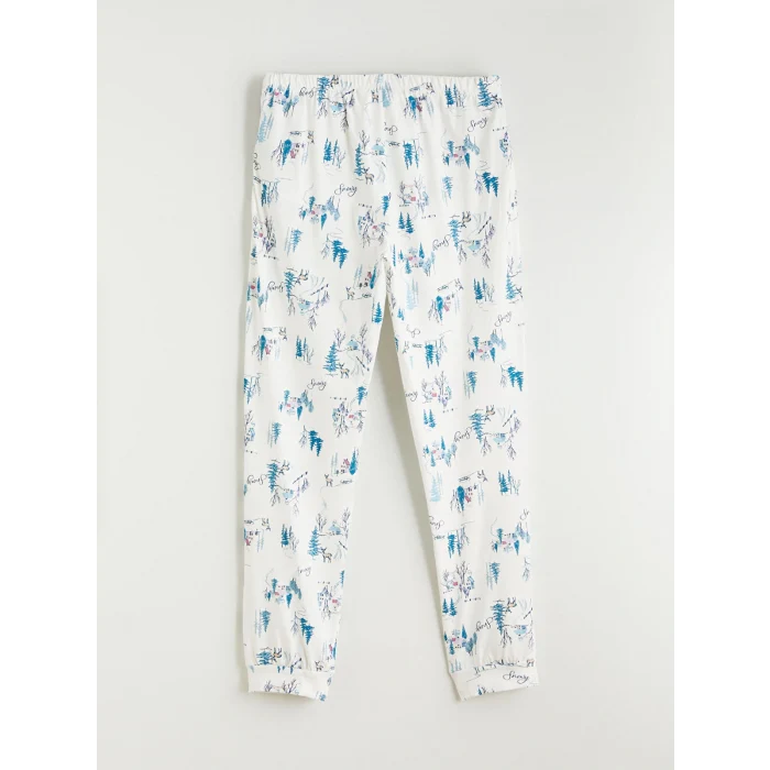 LCW DREAM Ekru Bisiklet Yaka Yılbaşı Temalı Kadın Pijama Takımı