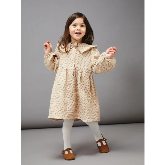 LCW baby Bej Bebe Yaka Müslin Kız Bebek Elbise