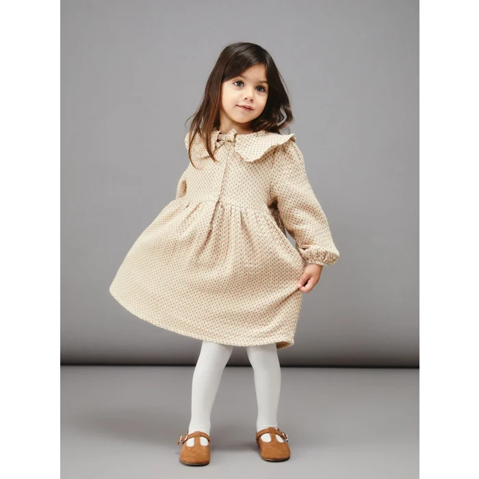 LCW baby Bej Bebe Yaka Müslin Kız Bebek Elbise