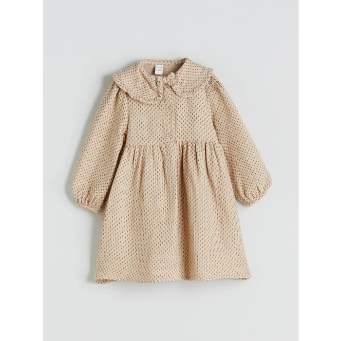 LCW baby Bej Bebe Yaka Müslin Kız Bebek Elbise