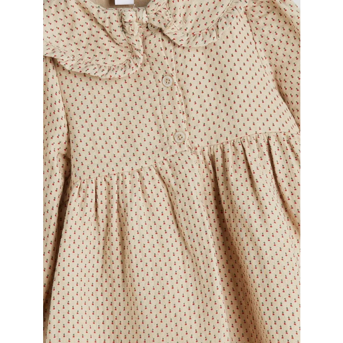 LCW baby Bej Bebe Yaka Müslin Kız Bebek Elbise