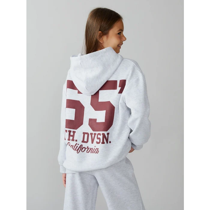 LCW Kids Gri Kapüşonlu Sırt Baskılı Kız Çocuk Sweatshirt