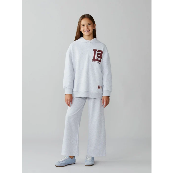 LCW Kids Gri Kapüşonlu Sırt Baskılı Kız Çocuk Sweatshirt