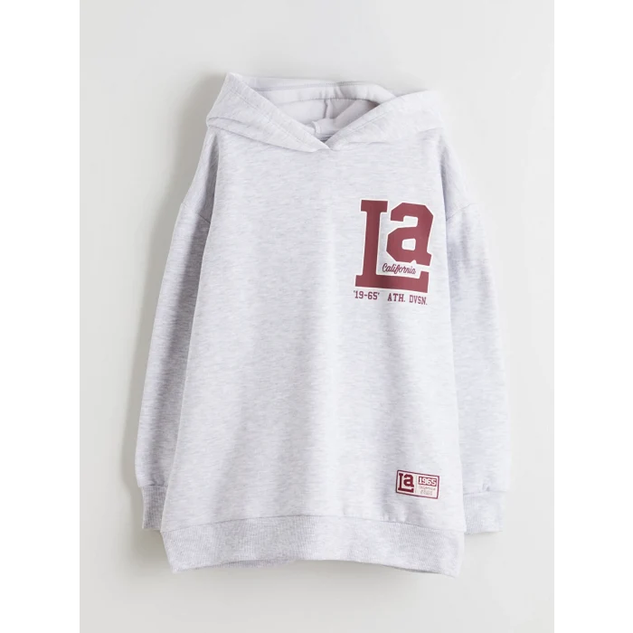 LCW Kids Gri Kapüşonlu Sırt Baskılı Kız Çocuk Sweatshirt