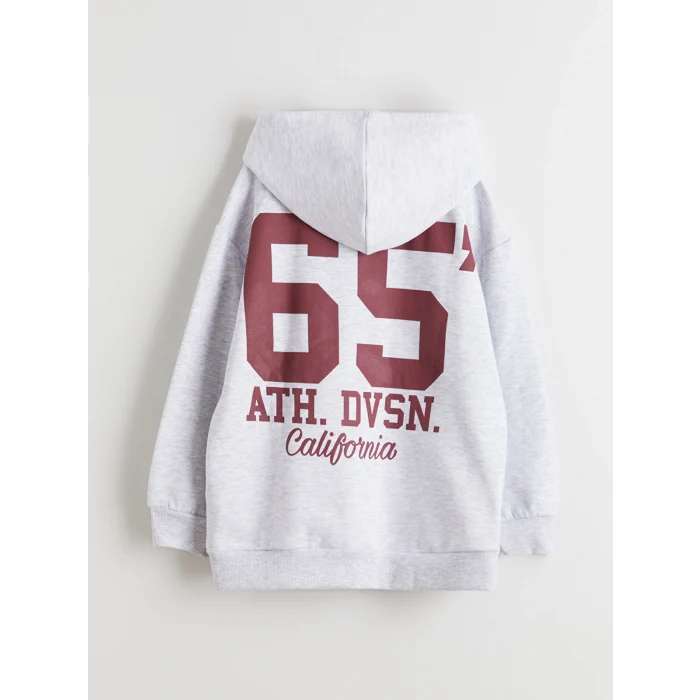 LCW Kids Gri Kapüşonlu Sırt Baskılı Kız Çocuk Sweatshirt