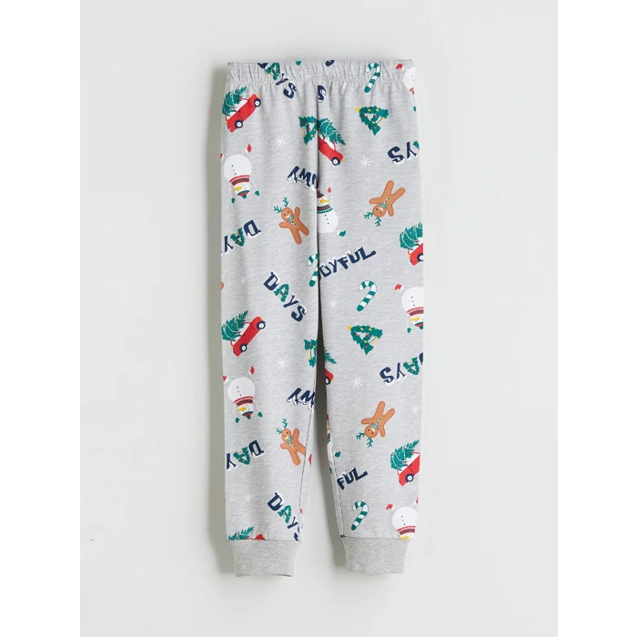 LCW Kids Lacivert Bisiklet Yaka Yılbaşı Temalı Erkek Çocuk Pijama Takımı