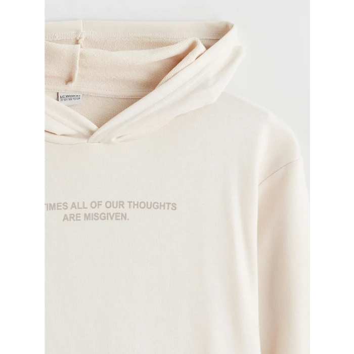 LCW Kids Bej Kapüşonlu Erkek Çocuk Sweatshirt