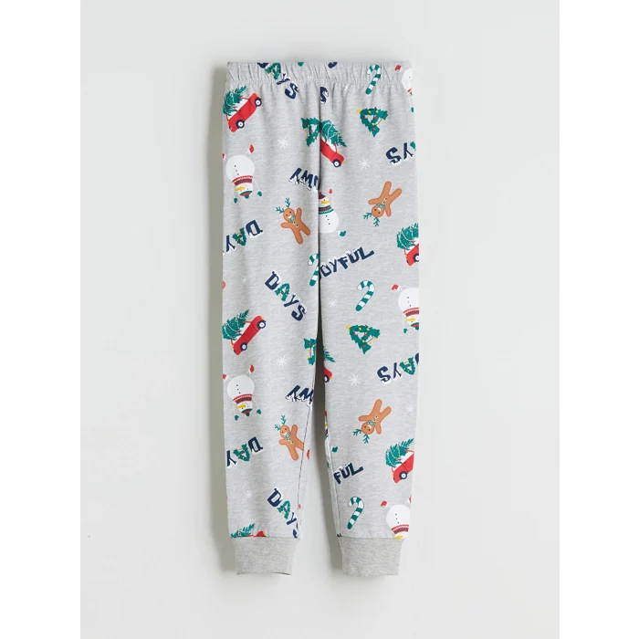 LCW Kids Lacivert Bisiklet Yaka Yılbaşı Temalı Erkek Çocuk Pijama Takımı