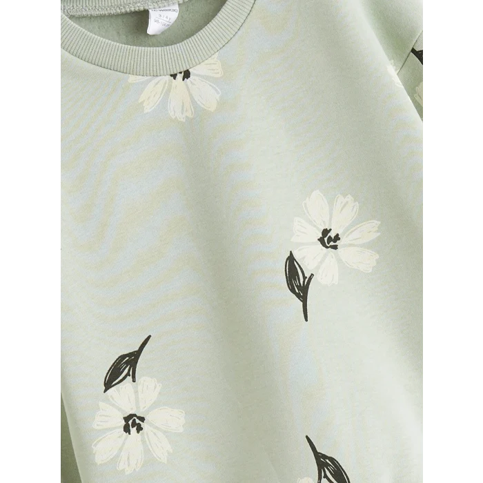 LCW Kids Yeşil Çiçekli Kız Çocuk Sweatshirt ve Tayt Pantolon 2li