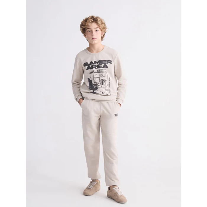 LCW Kids Bej Beli Lastikli Erkek Çocuk Jogger Eşofman Altı