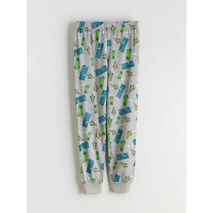 LCW Kids Turkuaz Bisiklet Yaka Minecraft Baskılı Erkek Çocuk Pijama Takımı