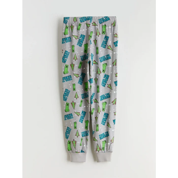 LCW Kids Turkuaz Bisiklet Yaka Minecraft Baskılı Erkek Çocuk Pijama Takımı