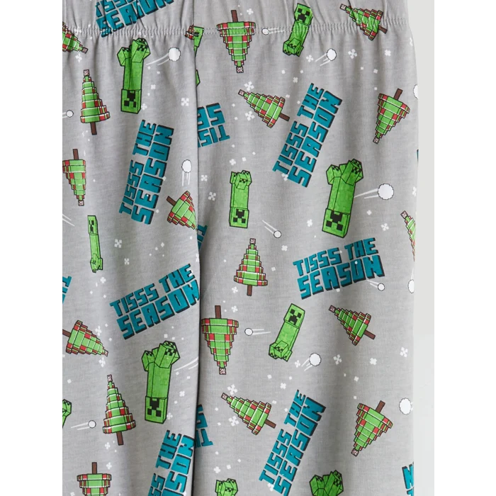 LCW Kids Turkuaz Bisiklet Yaka Minecraft Baskılı Erkek Çocuk Pijama Takımı